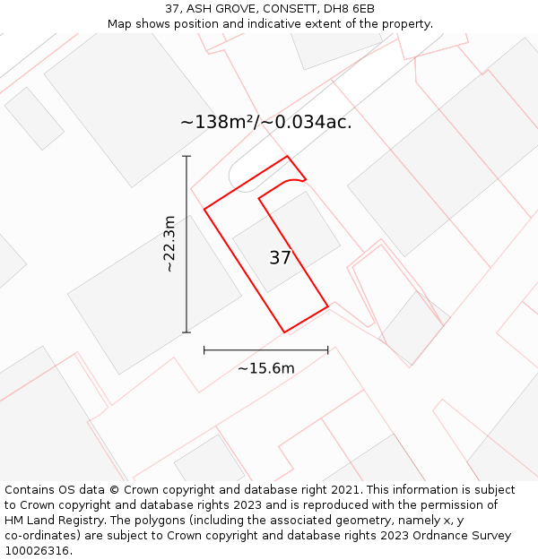 37, ASH GROVE, CONSETT, DH8 6EB: Plot and title map