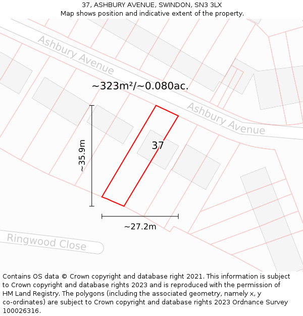 37, ASHBURY AVENUE, SWINDON, SN3 3LX: Plot and title map