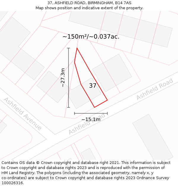 37, ASHFIELD ROAD, BIRMINGHAM, B14 7AS: Plot and title map