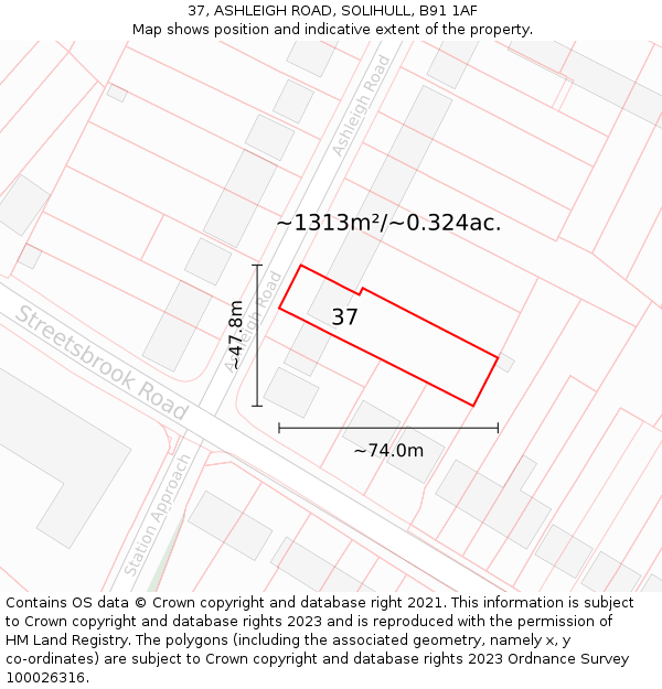 37, ASHLEIGH ROAD, SOLIHULL, B91 1AF: Plot and title map