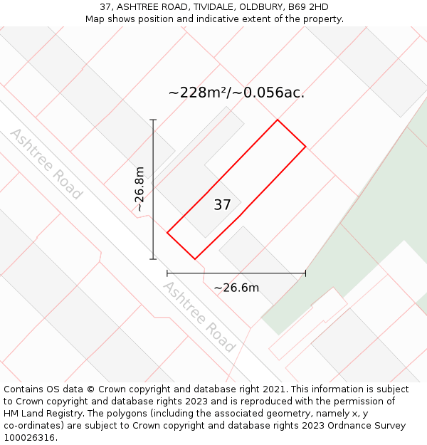 37, ASHTREE ROAD, TIVIDALE, OLDBURY, B69 2HD: Plot and title map