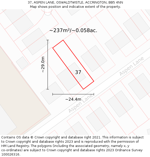 37, ASPEN LANE, OSWALDTWISTLE, ACCRINGTON, BB5 4NN: Plot and title map