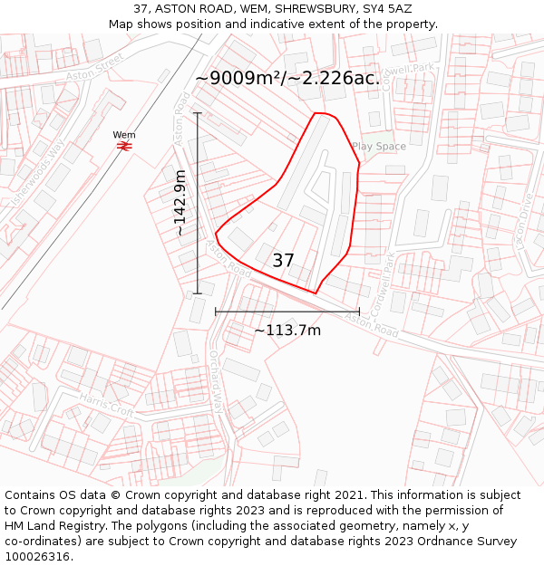 37, ASTON ROAD, WEM, SHREWSBURY, SY4 5AZ: Plot and title map