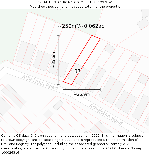37, ATHELSTAN ROAD, COLCHESTER, CO3 3TW: Plot and title map