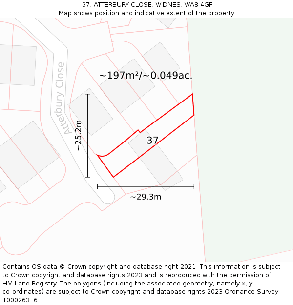 37, ATTERBURY CLOSE, WIDNES, WA8 4GF: Plot and title map