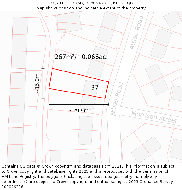 37, ATTLEE ROAD, BLACKWOOD, NP12 1QD: Plot and title map