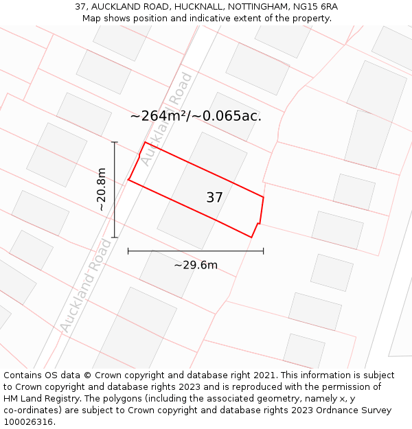 37, AUCKLAND ROAD, HUCKNALL, NOTTINGHAM, NG15 6RA: Plot and title map