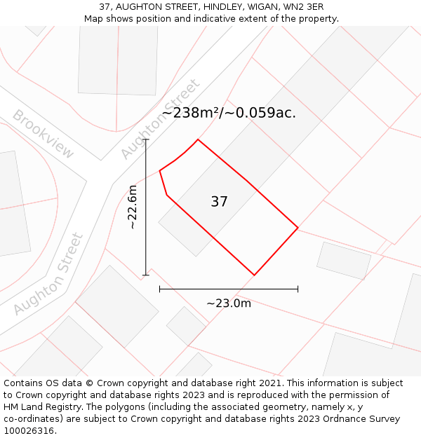 37, AUGHTON STREET, HINDLEY, WIGAN, WN2 3ER: Plot and title map