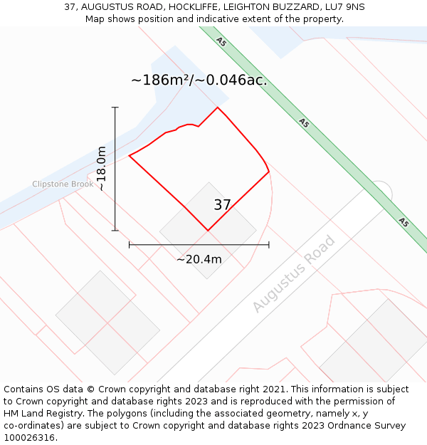 37, AUGUSTUS ROAD, HOCKLIFFE, LEIGHTON BUZZARD, LU7 9NS: Plot and title map