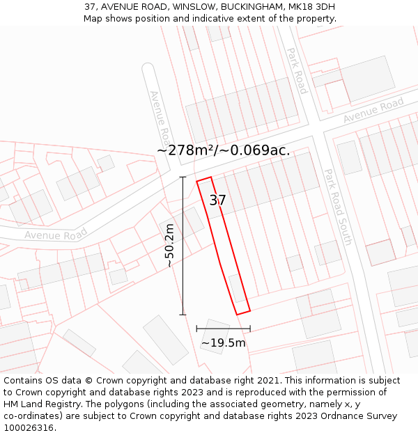 37, AVENUE ROAD, WINSLOW, BUCKINGHAM, MK18 3DH: Plot and title map