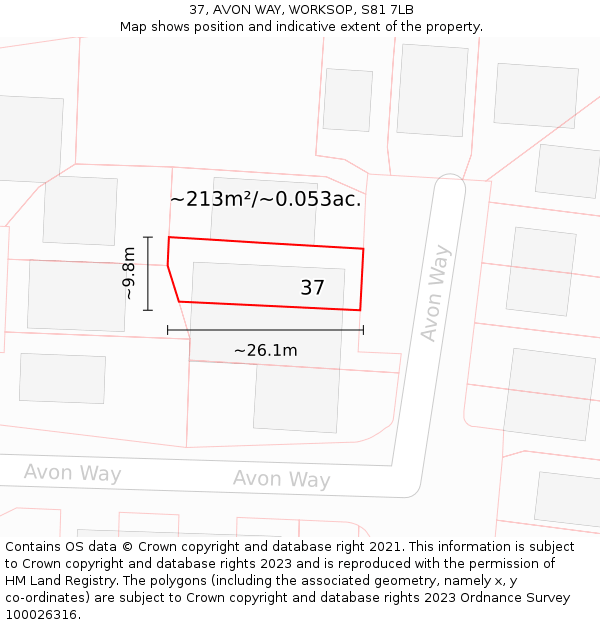 37, AVON WAY, WORKSOP, S81 7LB: Plot and title map