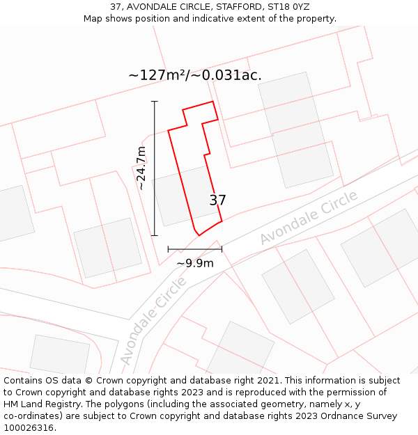 37, AVONDALE CIRCLE, STAFFORD, ST18 0YZ: Plot and title map