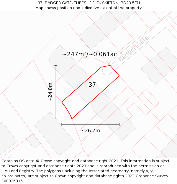 37, BADGER GATE, THRESHFIELD, SKIPTON, BD23 5EN: Plot and title map