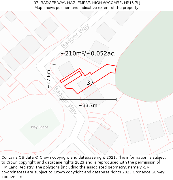 37, BADGER WAY, HAZLEMERE, HIGH WYCOMBE, HP15 7LJ: Plot and title map