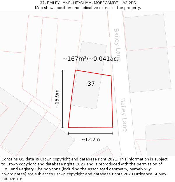 37, BAILEY LANE, HEYSHAM, MORECAMBE, LA3 2PS: Plot and title map