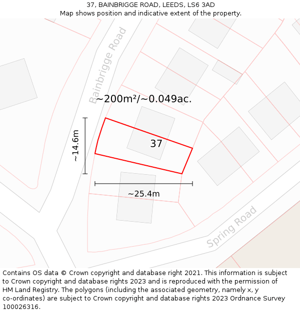 37, BAINBRIGGE ROAD, LEEDS, LS6 3AD: Plot and title map