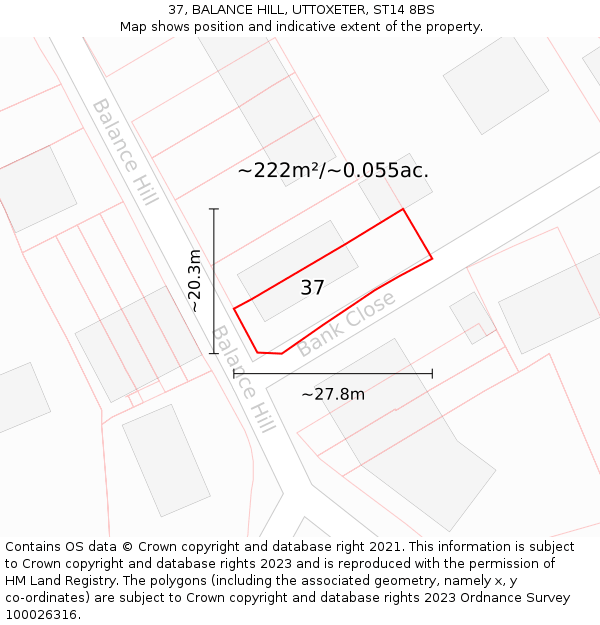 37, BALANCE HILL, UTTOXETER, ST14 8BS: Plot and title map