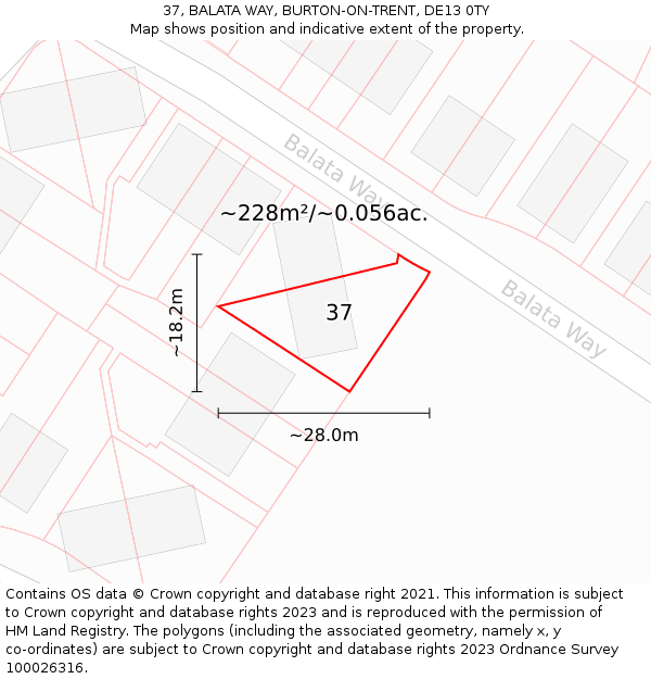 37, BALATA WAY, BURTON-ON-TRENT, DE13 0TY: Plot and title map
