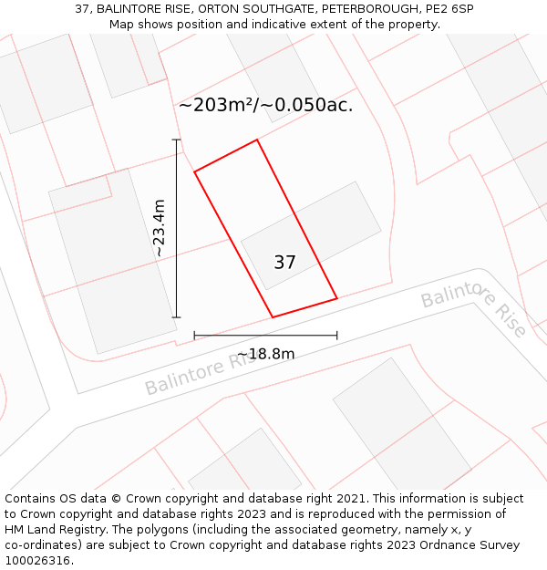 37, BALINTORE RISE, ORTON SOUTHGATE, PETERBOROUGH, PE2 6SP: Plot and title map