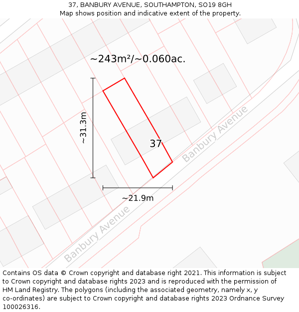 37, BANBURY AVENUE, SOUTHAMPTON, SO19 8GH: Plot and title map