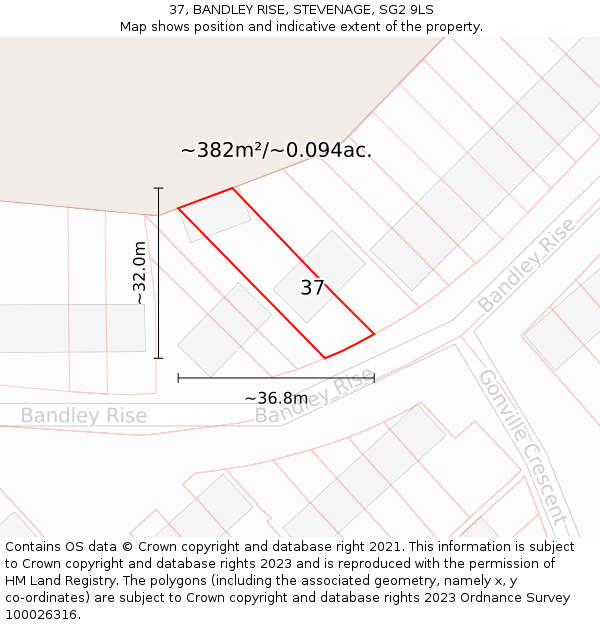 37, BANDLEY RISE, STEVENAGE, SG2 9LS: Plot and title map
