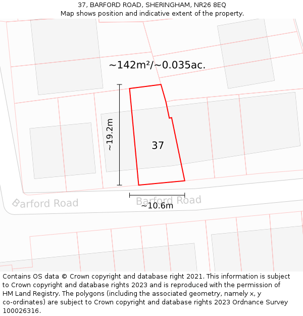 37, BARFORD ROAD, SHERINGHAM, NR26 8EQ: Plot and title map