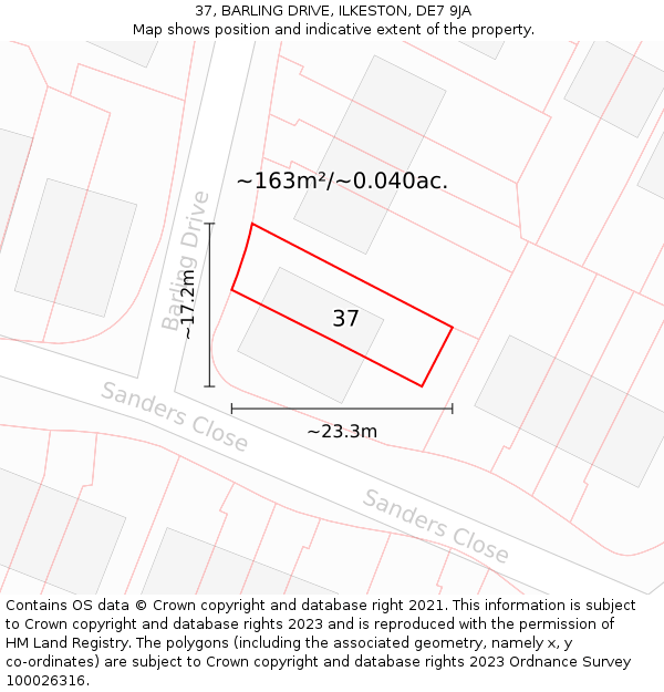 37, BARLING DRIVE, ILKESTON, DE7 9JA: Plot and title map