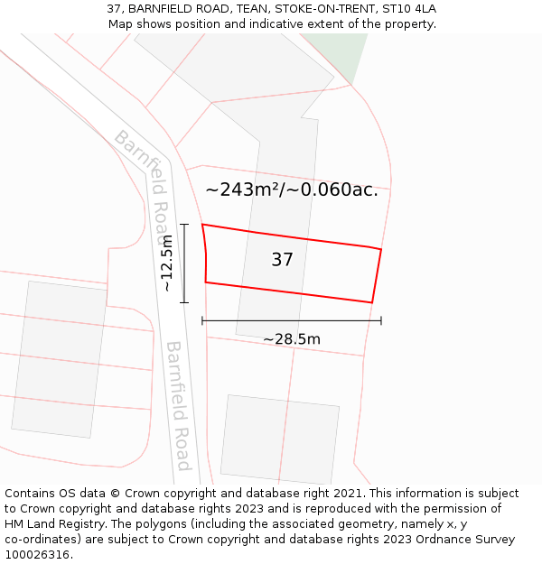 37, BARNFIELD ROAD, TEAN, STOKE-ON-TRENT, ST10 4LA: Plot and title map