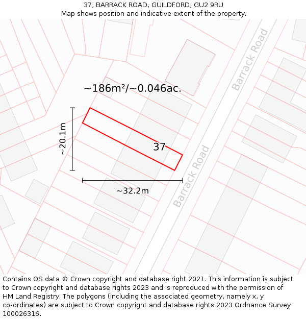 37, BARRACK ROAD, GUILDFORD, GU2 9RU: Plot and title map