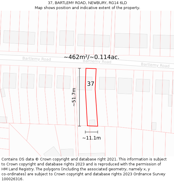 37, BARTLEMY ROAD, NEWBURY, RG14 6LD: Plot and title map