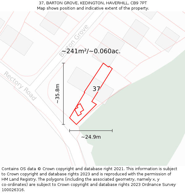 37, BARTON GROVE, KEDINGTON, HAVERHILL, CB9 7PT: Plot and title map
