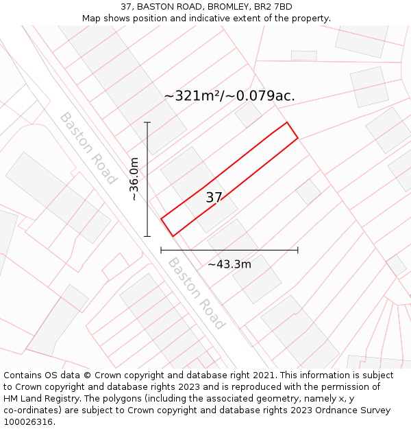 37, BASTON ROAD, BROMLEY, BR2 7BD: Plot and title map