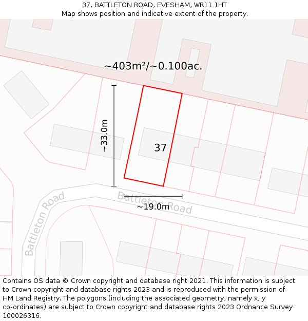 37, BATTLETON ROAD, EVESHAM, WR11 1HT: Plot and title map