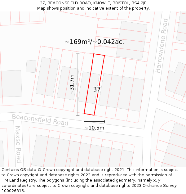 37, BEACONSFIELD ROAD, KNOWLE, BRISTOL, BS4 2JE: Plot and title map