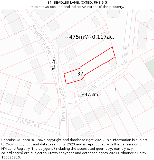 37, BEADLES LANE, OXTED, RH8 9JG: Plot and title map