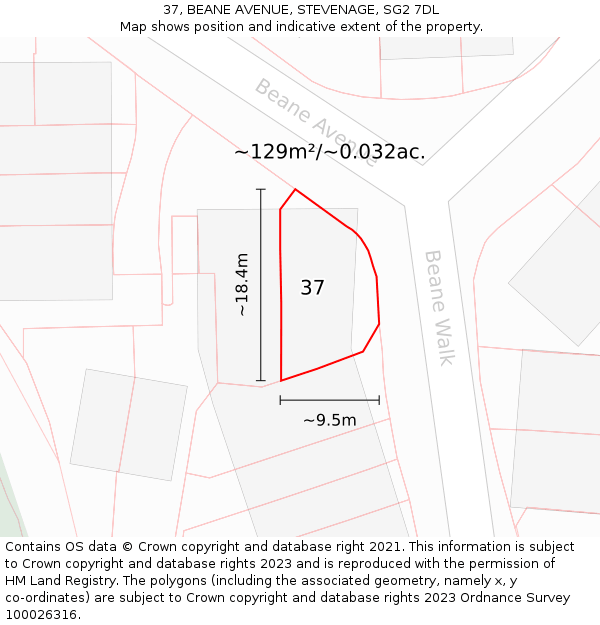 37, BEANE AVENUE, STEVENAGE, SG2 7DL: Plot and title map