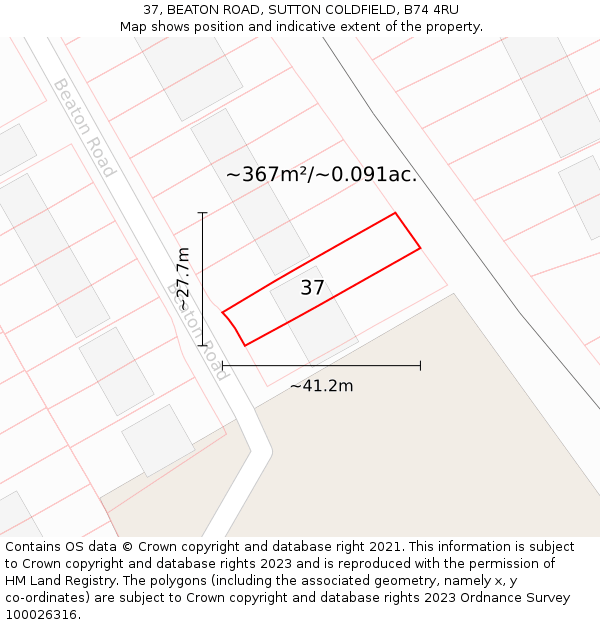 37, BEATON ROAD, SUTTON COLDFIELD, B74 4RU: Plot and title map