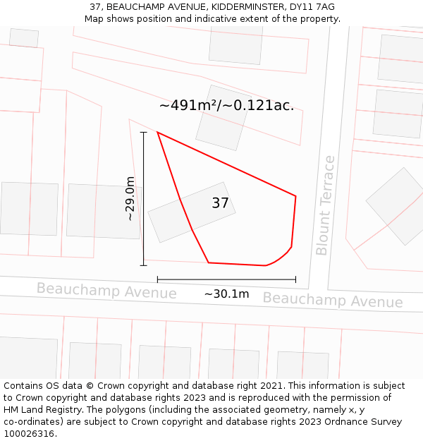 37, BEAUCHAMP AVENUE, KIDDERMINSTER, DY11 7AG: Plot and title map