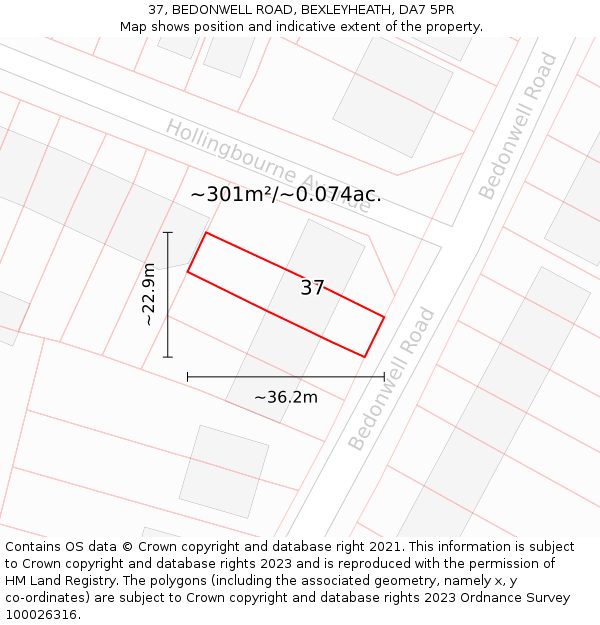37, BEDONWELL ROAD, BEXLEYHEATH, DA7 5PR: Plot and title map