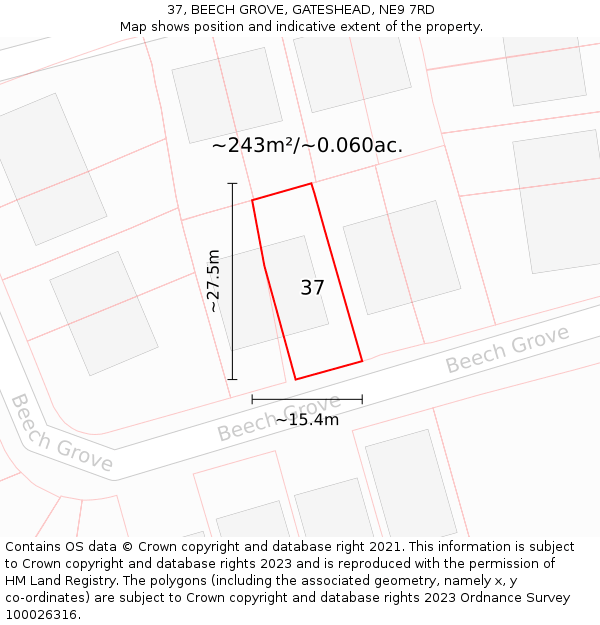 37, BEECH GROVE, GATESHEAD, NE9 7RD: Plot and title map
