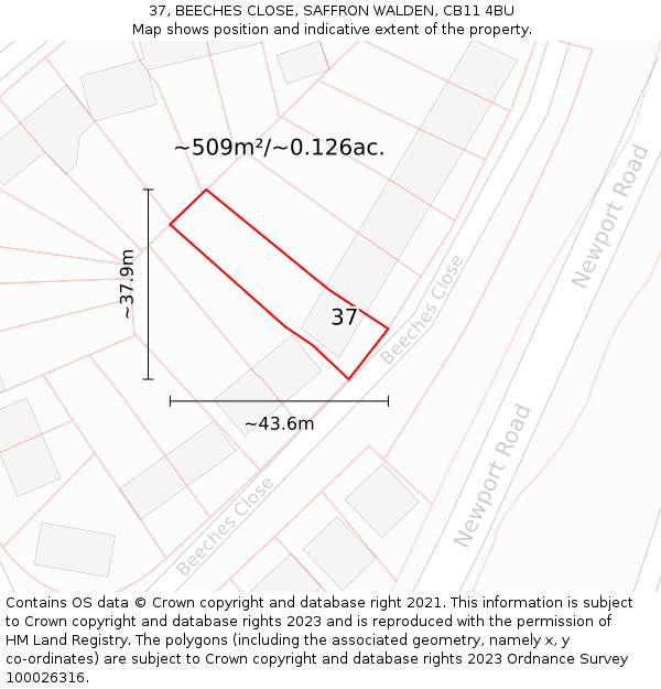 37, BEECHES CLOSE, SAFFRON WALDEN, CB11 4BU: Plot and title map