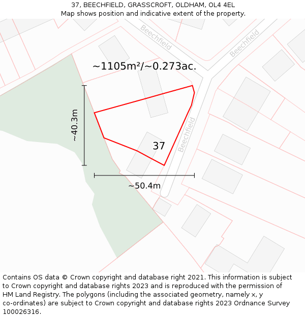 37, BEECHFIELD, GRASSCROFT, OLDHAM, OL4 4EL: Plot and title map