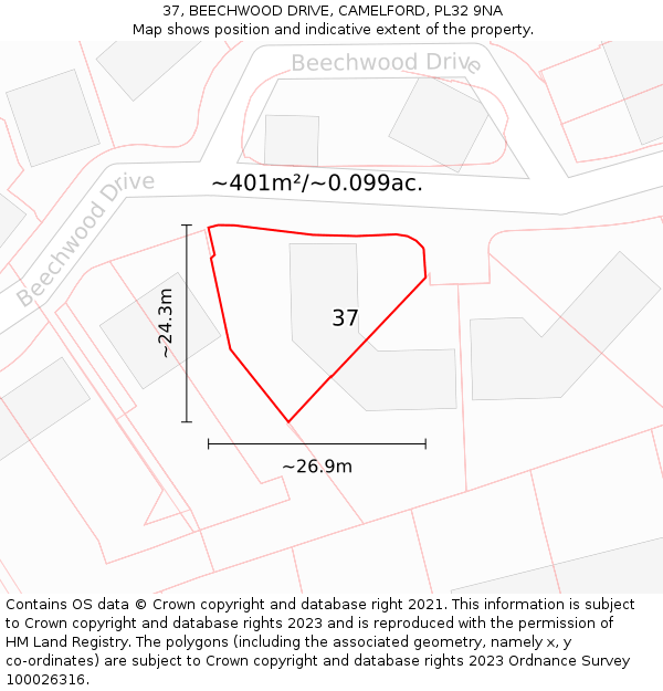 37, BEECHWOOD DRIVE, CAMELFORD, PL32 9NA: Plot and title map