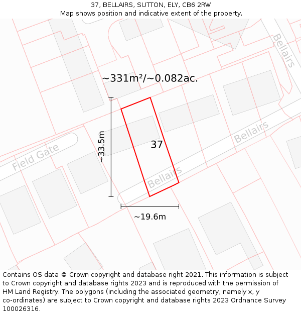 37, BELLAIRS, SUTTON, ELY, CB6 2RW: Plot and title map
