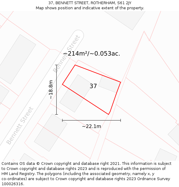 37, BENNETT STREET, ROTHERHAM, S61 2JY: Plot and title map