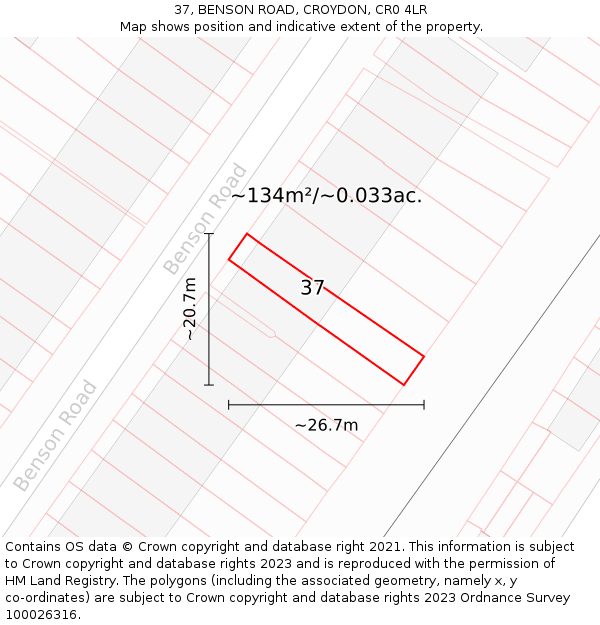 37, BENSON ROAD, CROYDON, CR0 4LR: Plot and title map