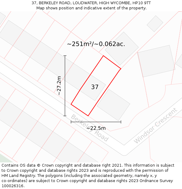 37, BERKELEY ROAD, LOUDWATER, HIGH WYCOMBE, HP10 9TT: Plot and title map