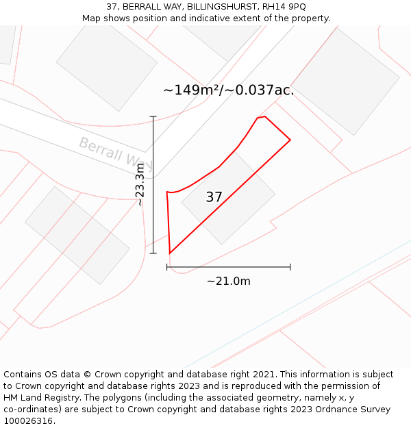 37, BERRALL WAY, BILLINGSHURST, RH14 9PQ: Plot and title map