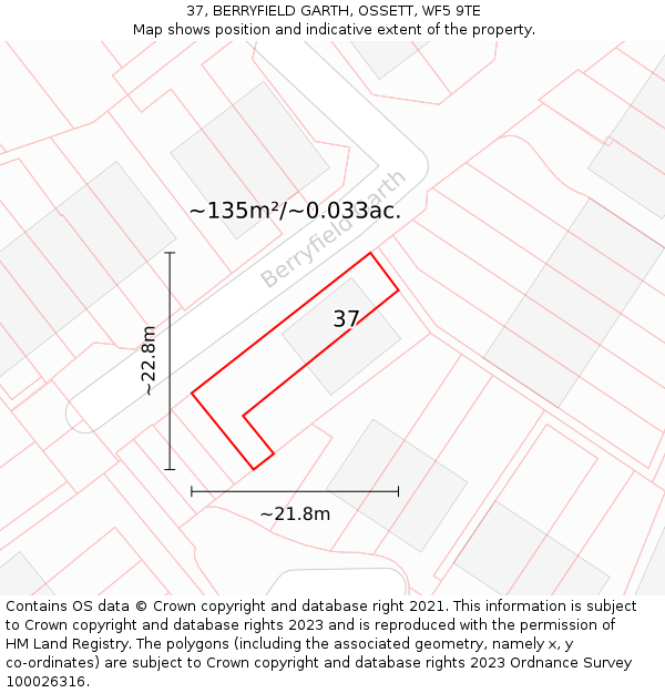 37, BERRYFIELD GARTH, OSSETT, WF5 9TE: Plot and title map