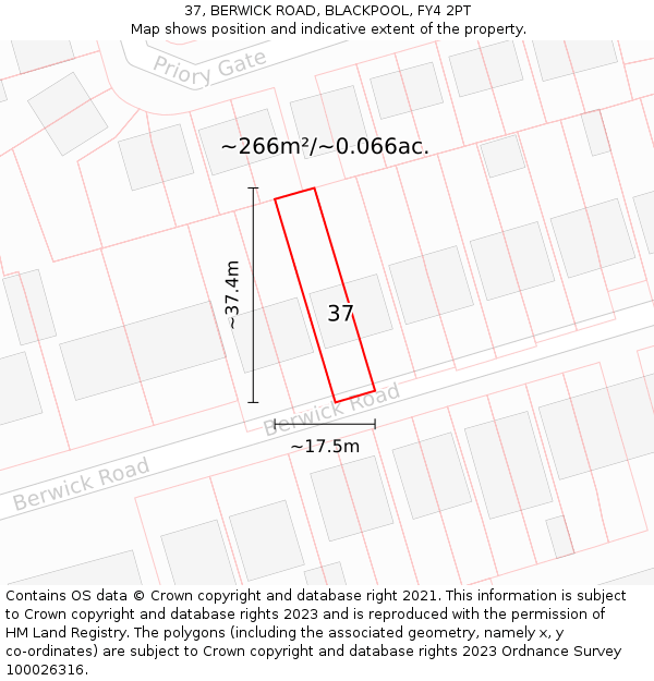 37, BERWICK ROAD, BLACKPOOL, FY4 2PT: Plot and title map
